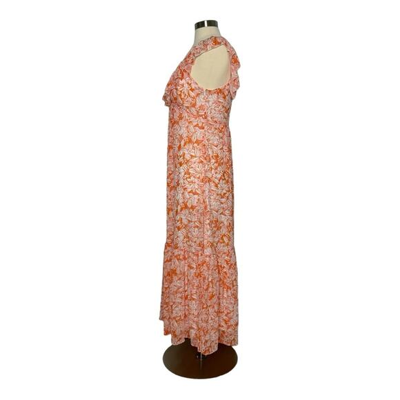 Lavender Brown Orange Multi Print Flutter Sleeve Maxi Dress Medium NWT - Picture 4 of 15